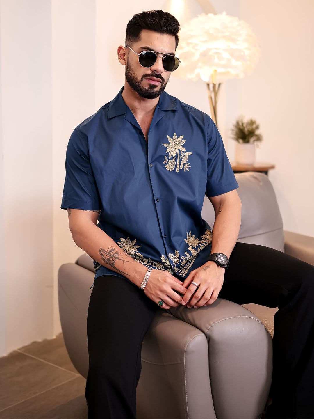 Eszett Men Floral Printed Cuban Collar Cotton Casual Shirt - view 1