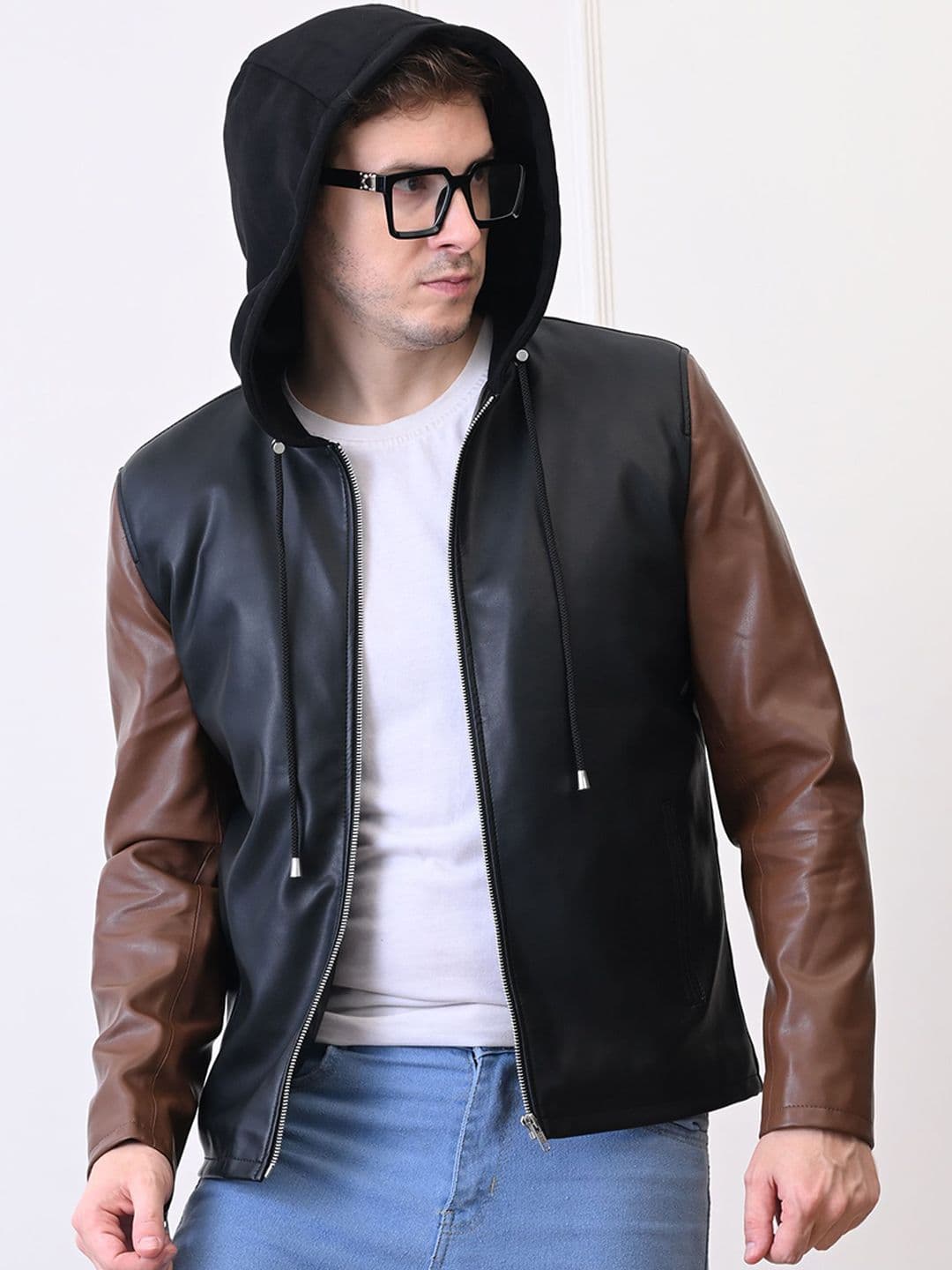 TBOJ Leather Water Hooded Resistant Outdoor Leather Jacket - view 1