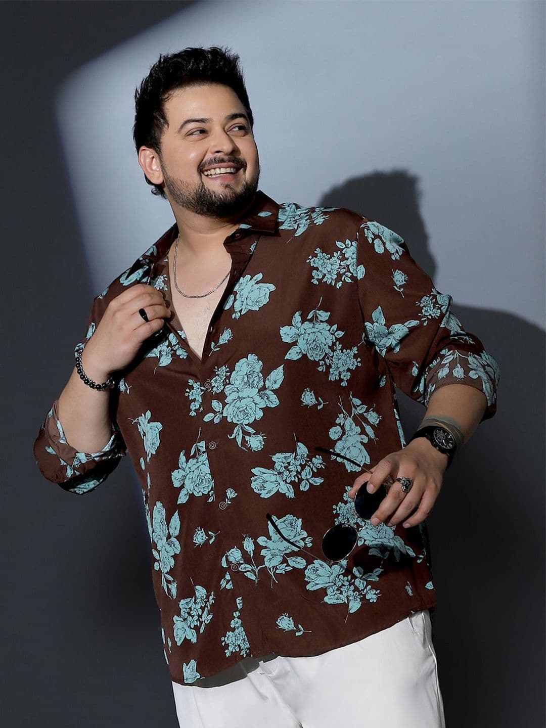 Instafab Plus Size Comfort Relaxed Fit Floral Printed Spread Collar Shirt - view 1