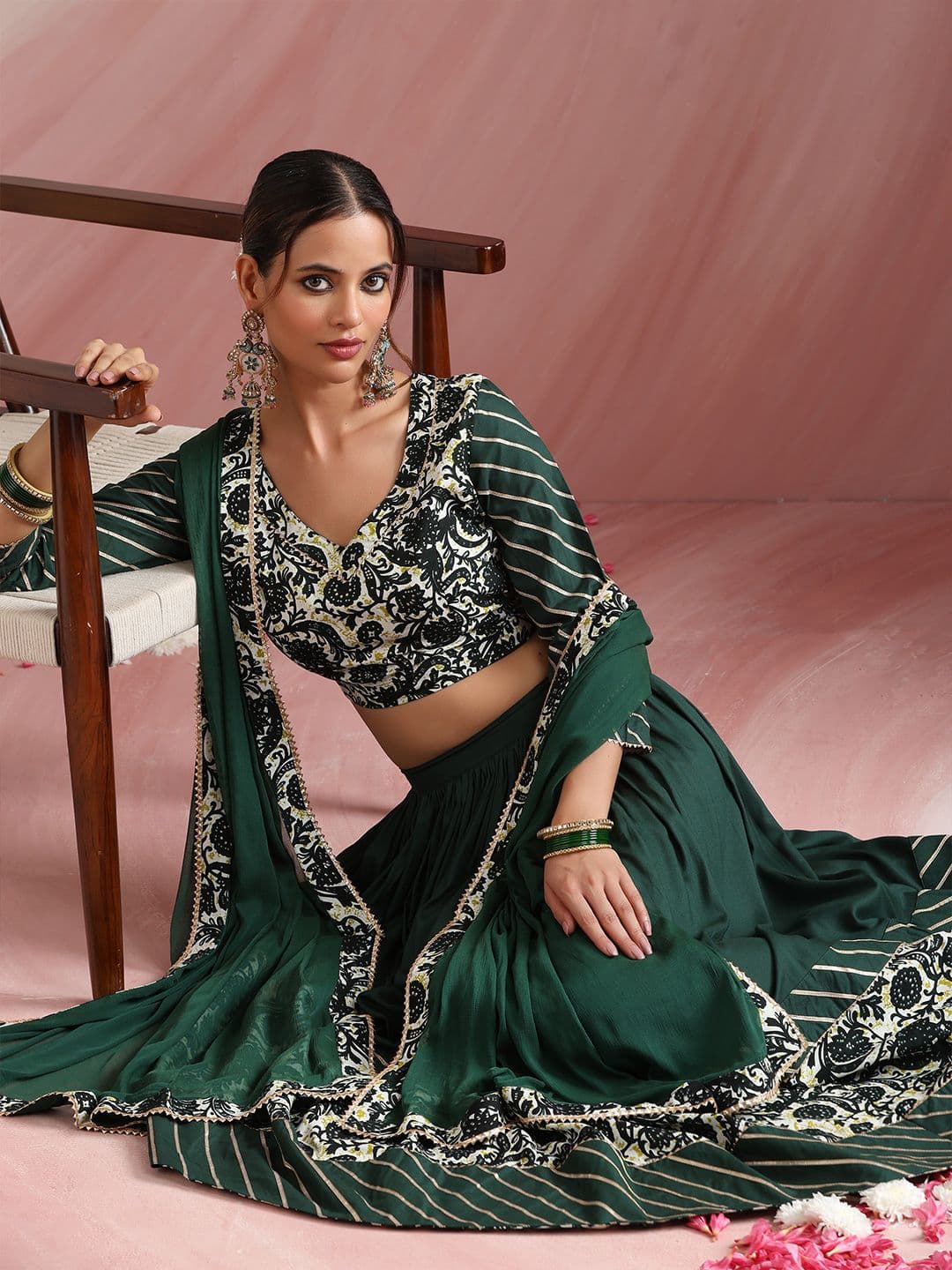 Khushal K Embroidered Sequinned Ready To Wear Lehenga & Blouse With Dupatta - view 1