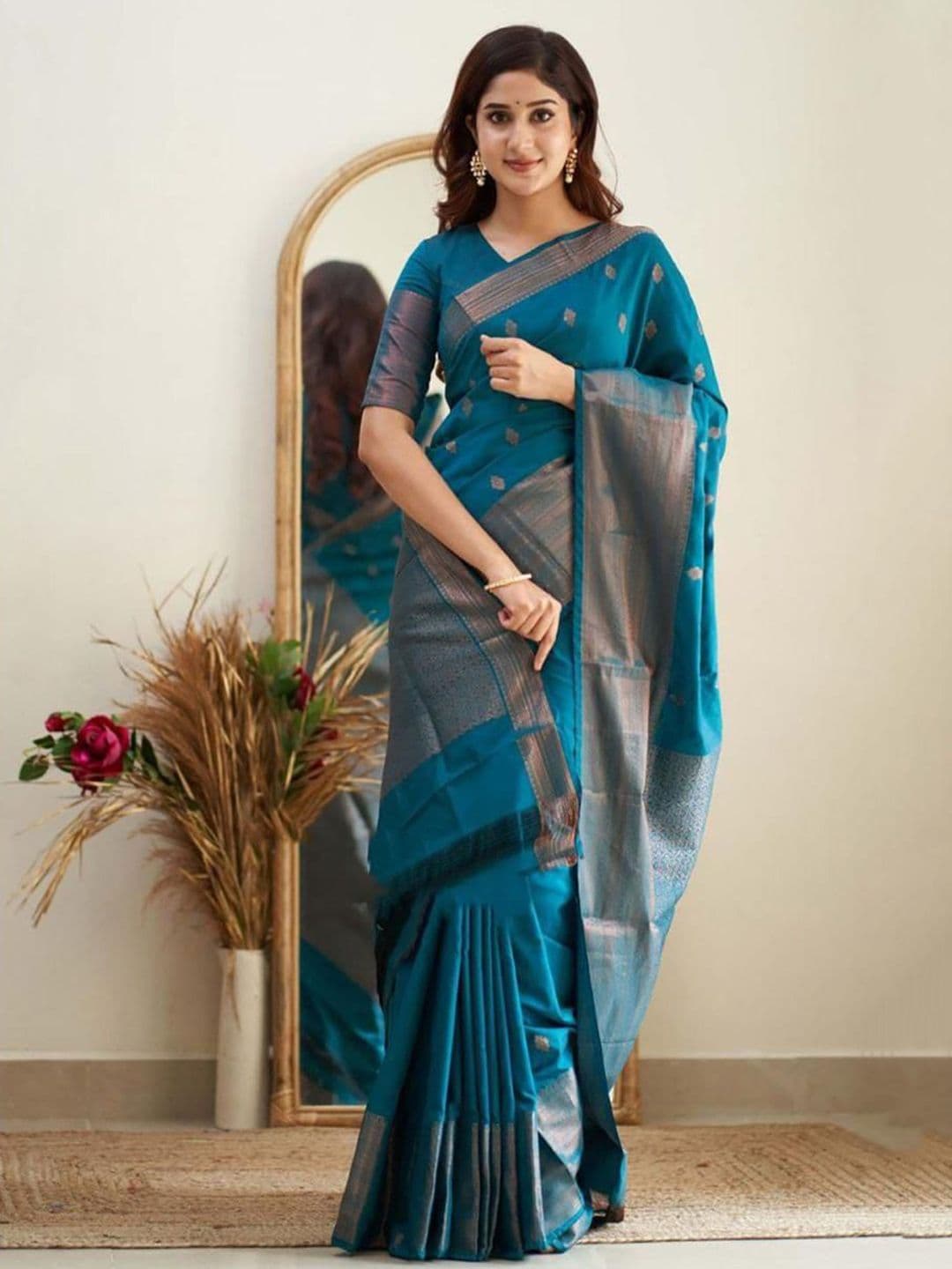 PHEASANT Woven Design Zari Saree With Unstitched Blouse - view 1