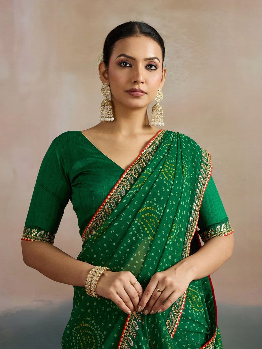 Mitera Bandhani Sequinned Pure Georgette Bandhani Saree - view 1