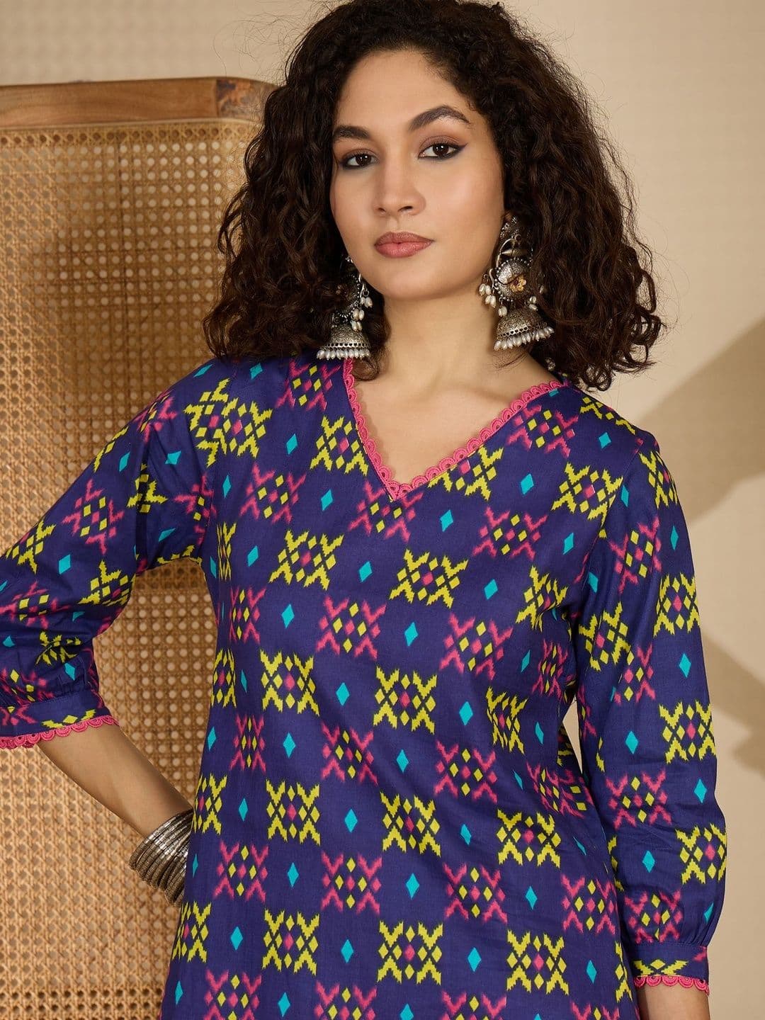 Sangria Women Blue Printed Cotton Kurta - view 1