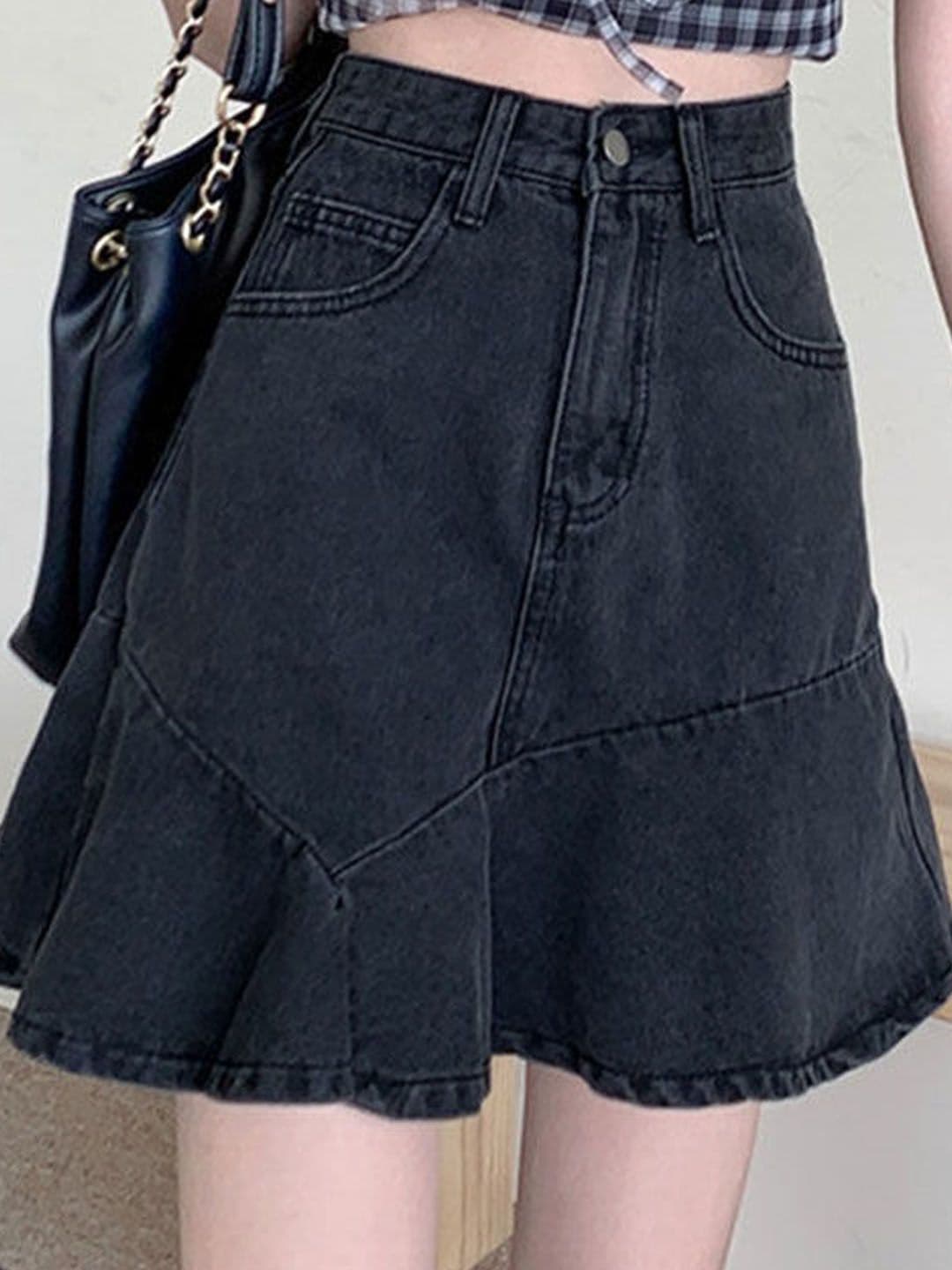 StyleCast Women Mid-Rise Peplum Mini Denim Skirt - view 1