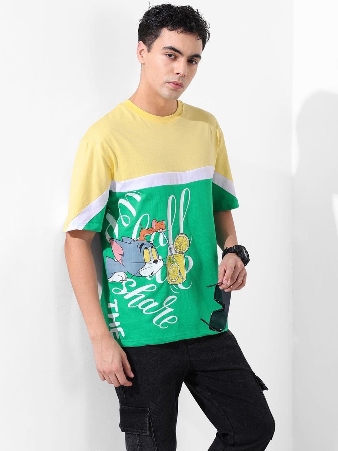 The Indian Garage Co Men Tom & Jerry Graphic Printed Pure Cotton Relaxed Fit T-shirt - view 1