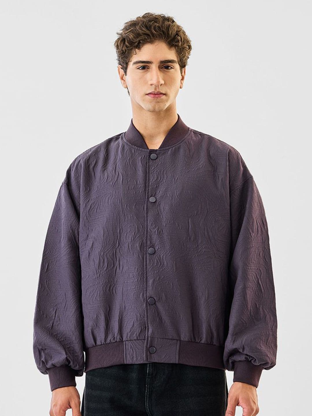 Snitch Men Stand Collar Solid Lightweight Bomber Jacket - view 1