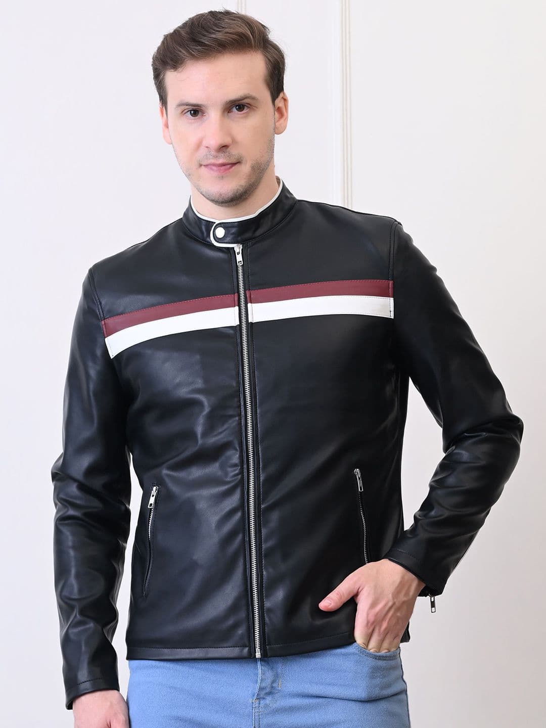 TBOJ Leather Water Mandarin Collar Resistant Outdoor Leather Jacket - view 1