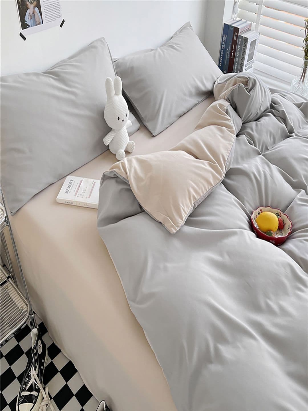 JC HOME Khaki & Grey Solid 4 Piece Double Queen Regular Bedding Set - view 1