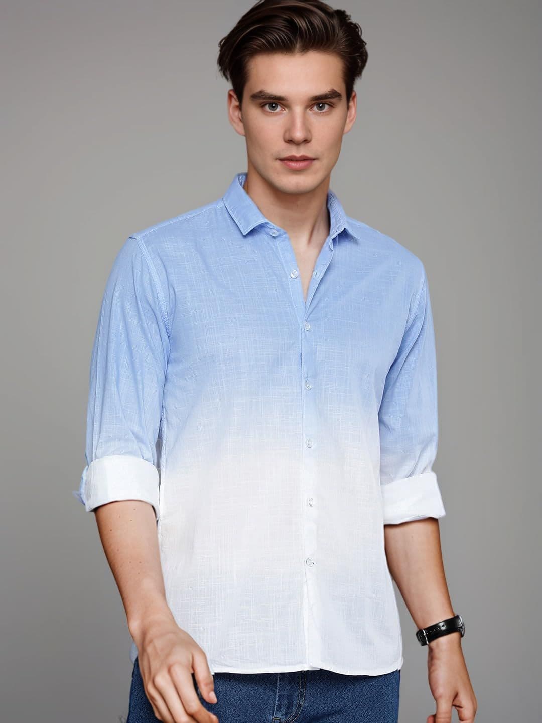 INDOPRIMO Ombre Dyed Spread Collar Long Sleeves Casual Shirt - view 1