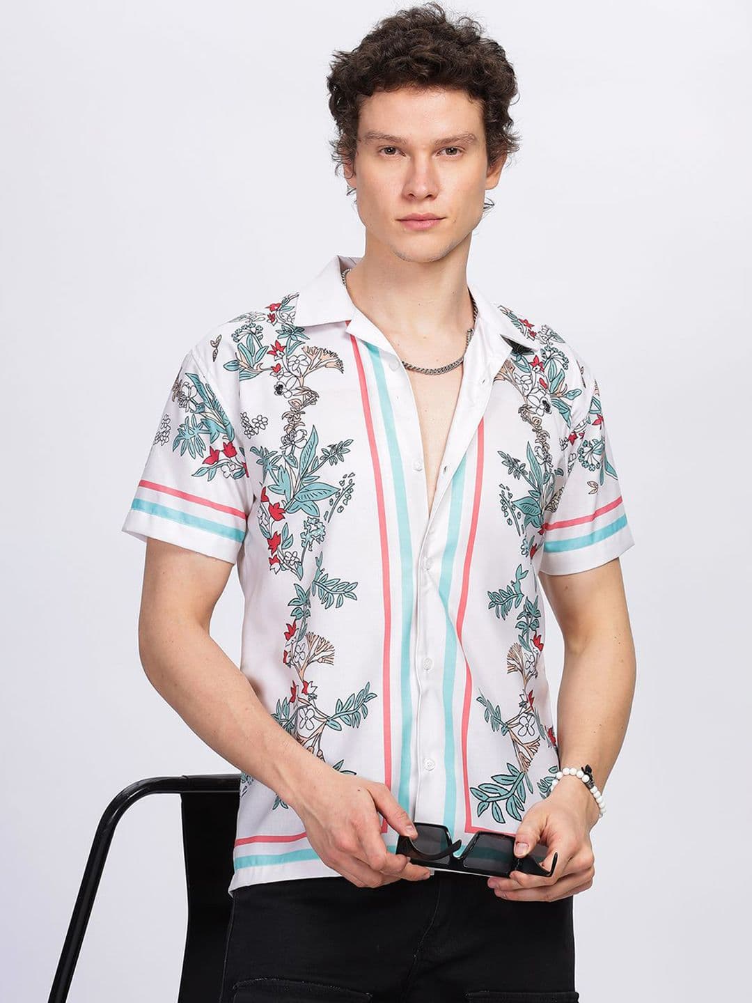 Vestirio Men's White Flower Border Printed Half Sleeve Shirt - view 1