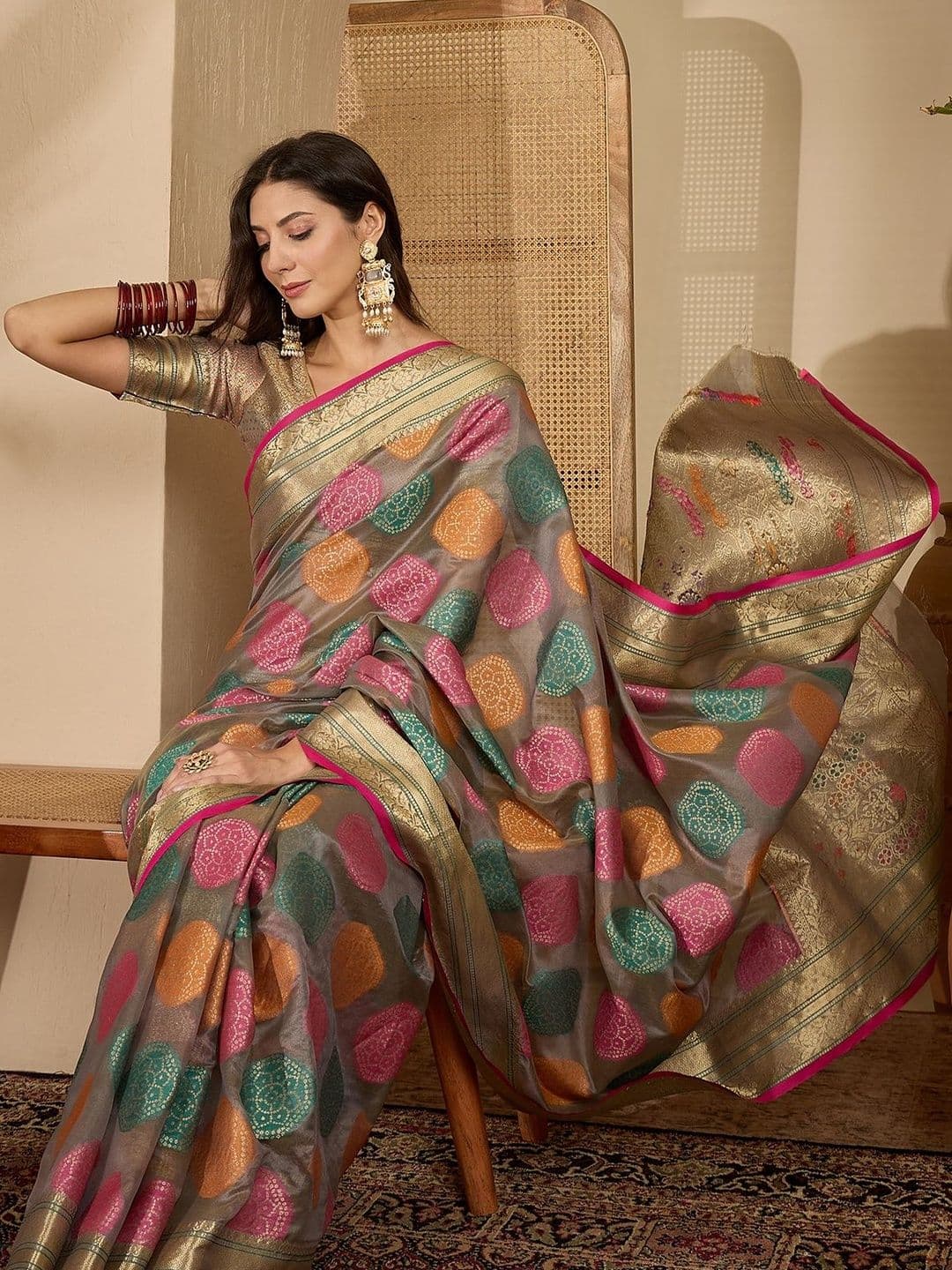 Sangria Woven Design Zari Organza Handloom Saree - view 1