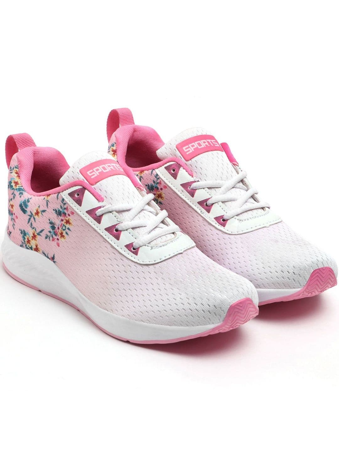 TOMSY CHOICE Women Pink & White Printed Lace Up Mesh Walking Non-Marking Shoes - view 1