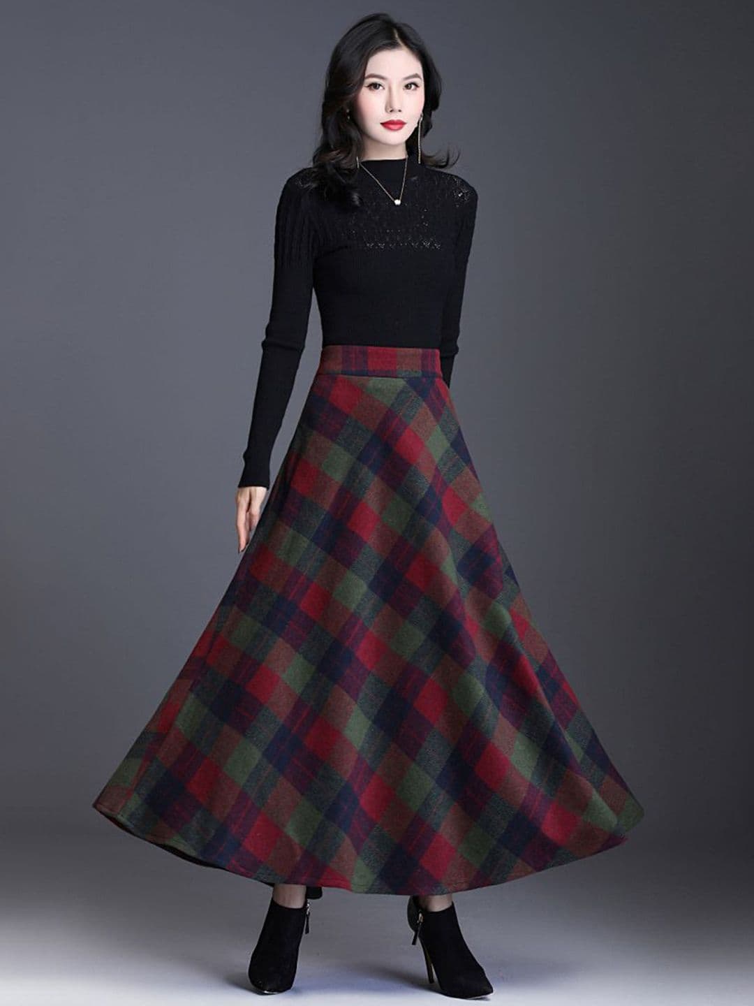 StyleCast x Revolte Women Checked Flared Maxi Skirt - view 1