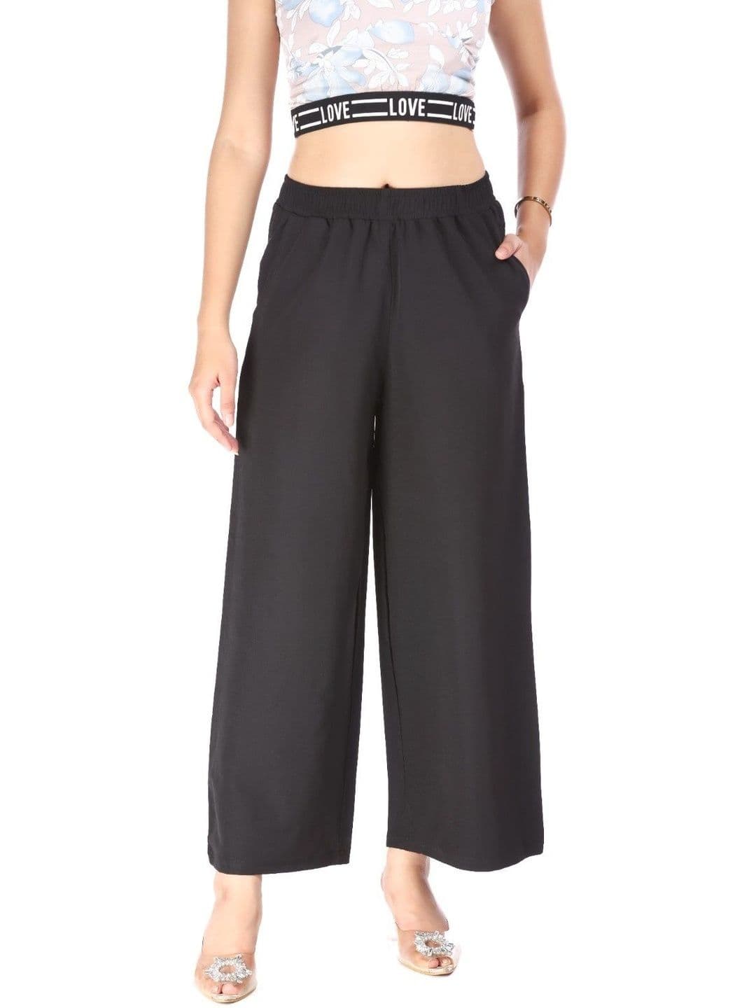 E-MAX Women Black Solid Palazzos - view 1