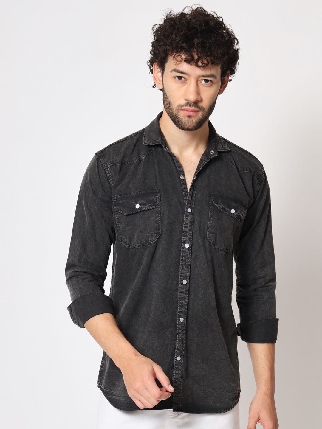 DOUBLE ONE Men Standard Fit Solid Spread Collar Cotton Casual Shirt - view 1