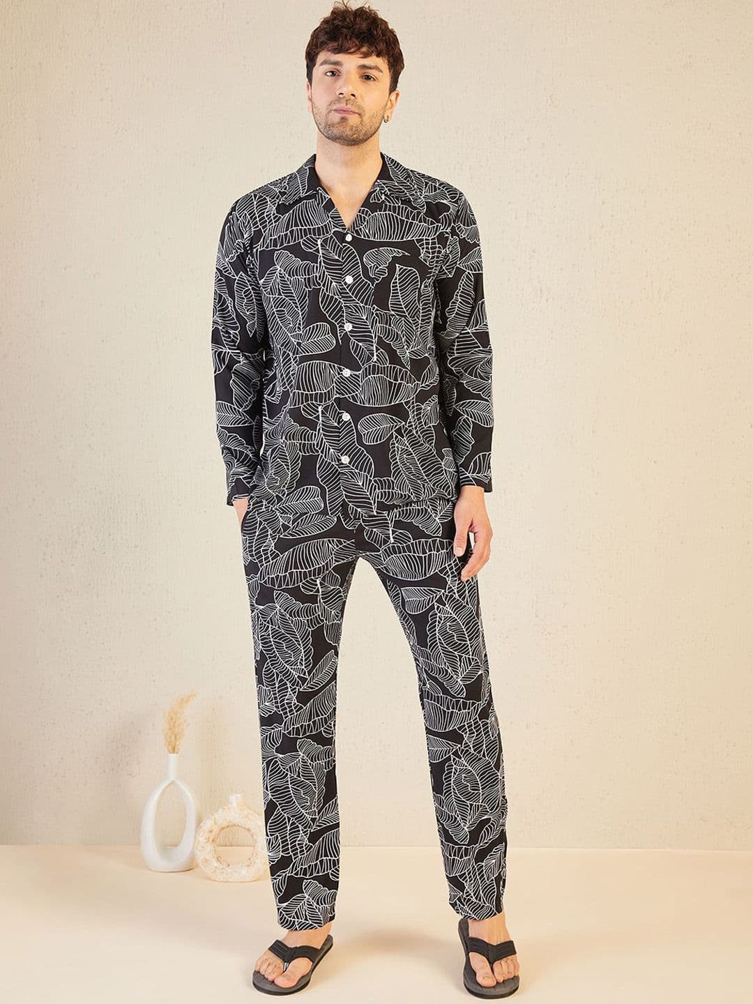 Sweet Dreams Men Printed Lapel Collar Neck Night Suit - view 1