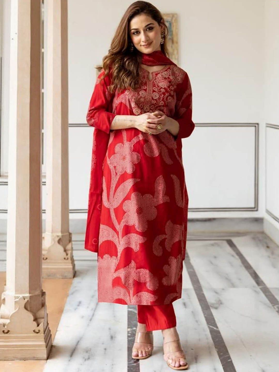 Aaghnya Women Floral Printed Regular Thread Work Kurta with Trousers & With Dupatta - view 1