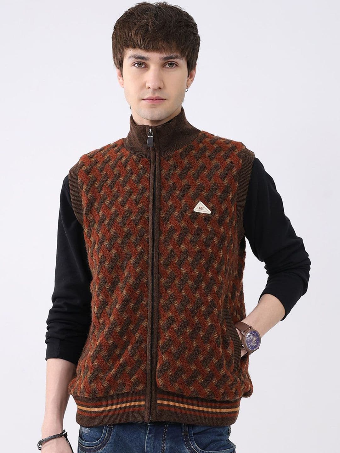 Monte Carlo Men Mock Collar Self Design Tailored Woolen Jacket - view 1