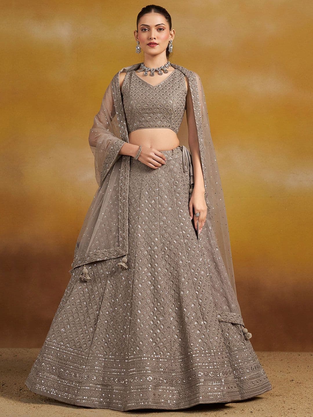 Zeel Clothing Embroidered Sequinned Semi-Stitched Lehenga & Unstitched Blouse With Dupatta - view 1