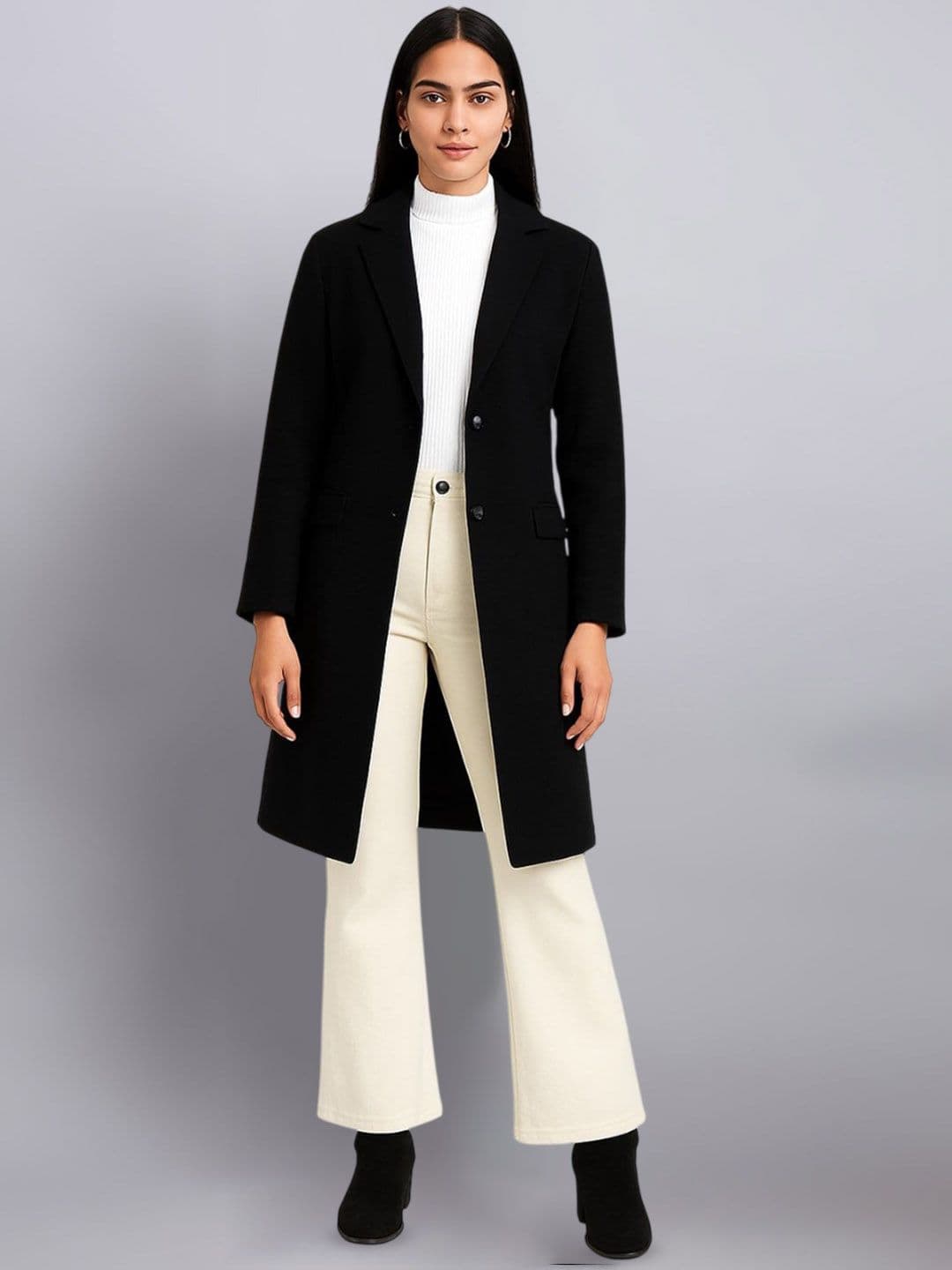 R.Code by The Roadster Life Co. Women Notched Lapel Collar Single-Breasted Wool Over Coat - view 1