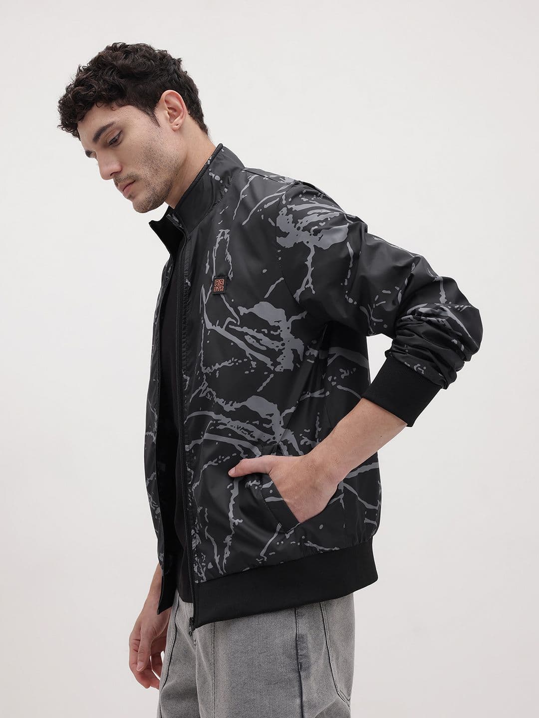 The Roadster Life Co. Mock Collar Printed Tailored Jacket