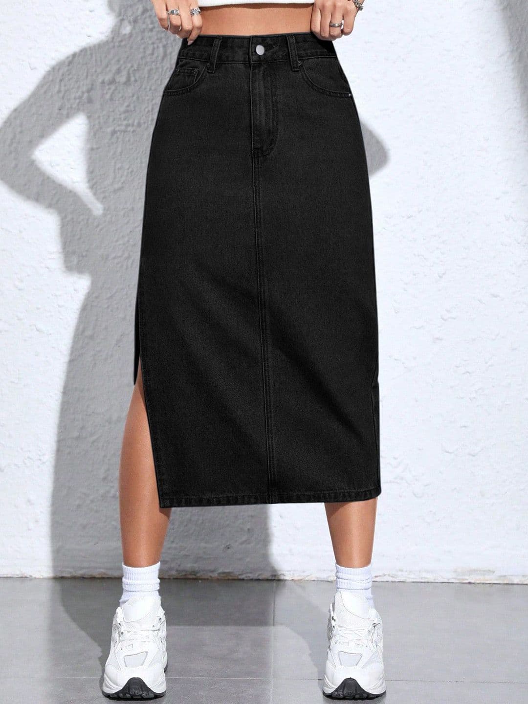 AAHWAN Women Side Slits Denim A-Line Midi Skirt - view 1
