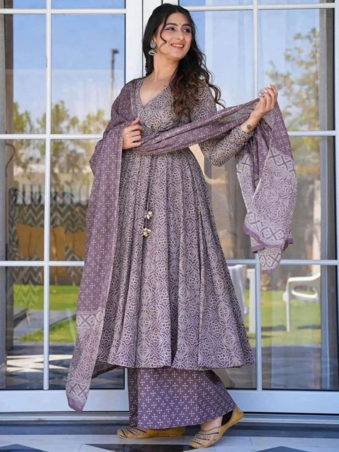 ARADHNA Women Ethnic Motifs Printed Angrakha Kurta with Palazzos & Dupatta - view 1