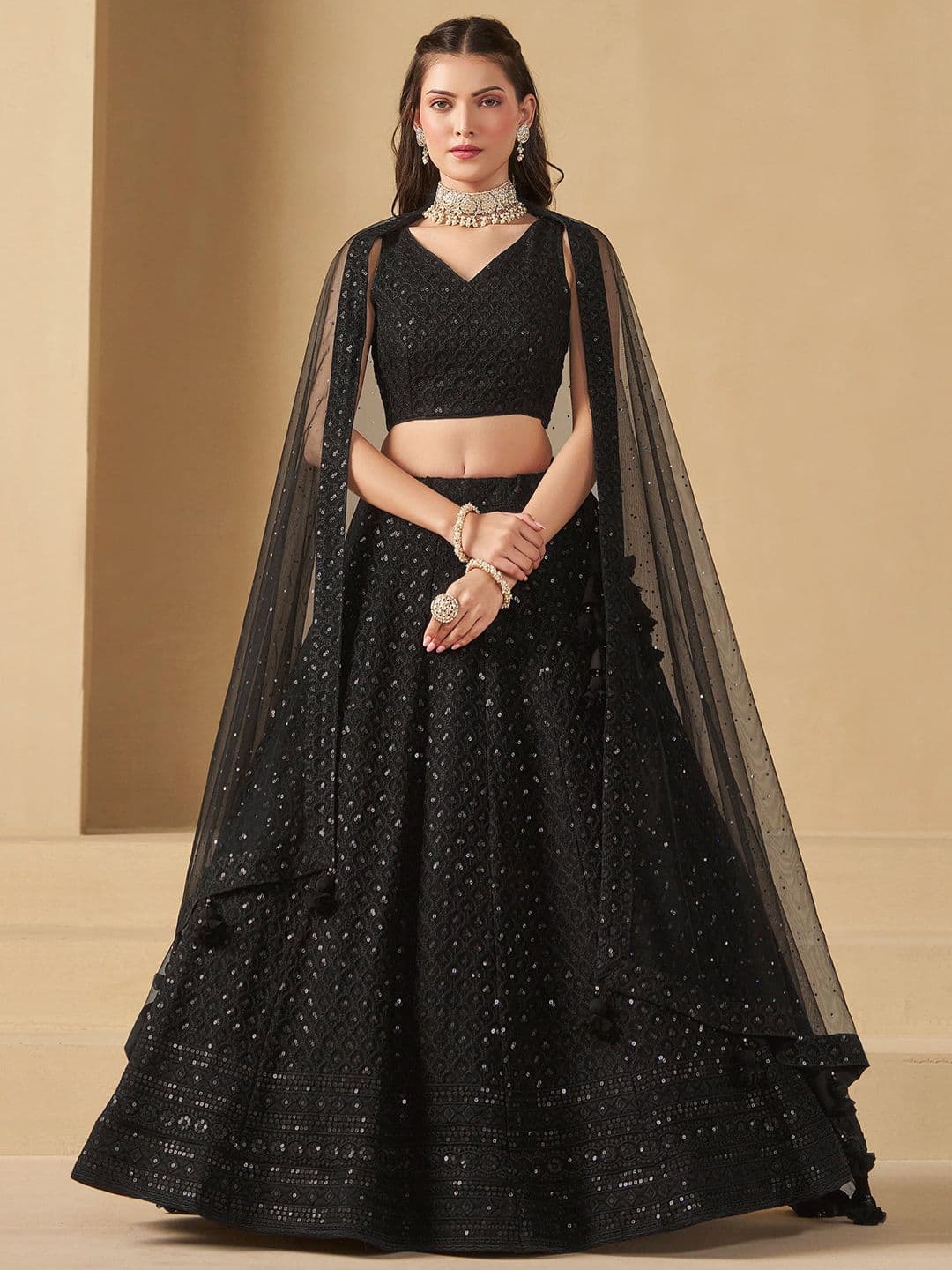 Zeel Clothing Embroidered Sequinned Semi-Stitched Lehenga & Unstitched Blouse With Dupatta - view 1