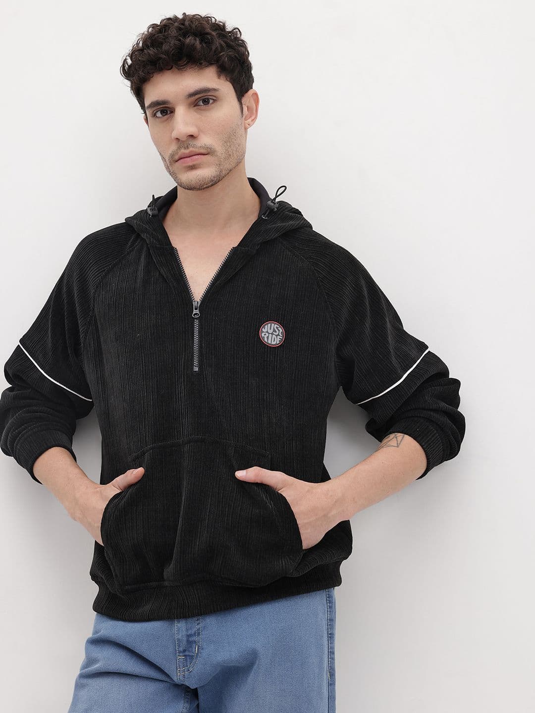 The Roadster Life Co. Hooded Paneled Raglan Sleeves Corduroy Jacket - view 1