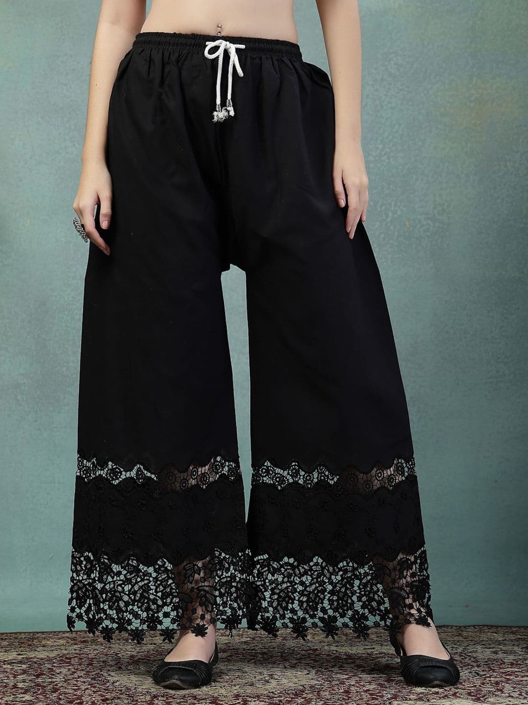 Clora Creation Women Floral Hem Design Wide Leg Cotton Palazzos - view 1