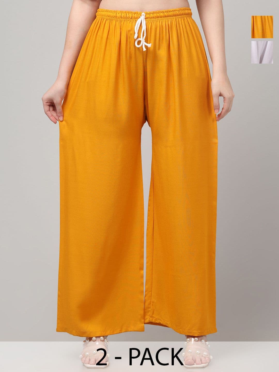 AFFLEON Women Pack Of 2 Solid Wide Leg Palazzos - view 1