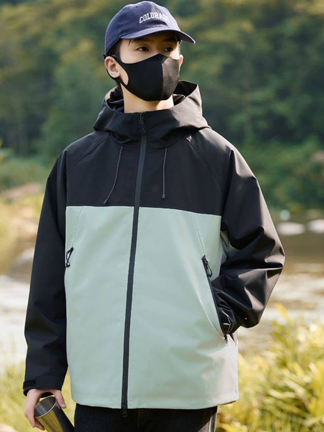 StyleCast x Revolte Men Hooded Colourblocked Windcheater Tailored Jacket - view 1