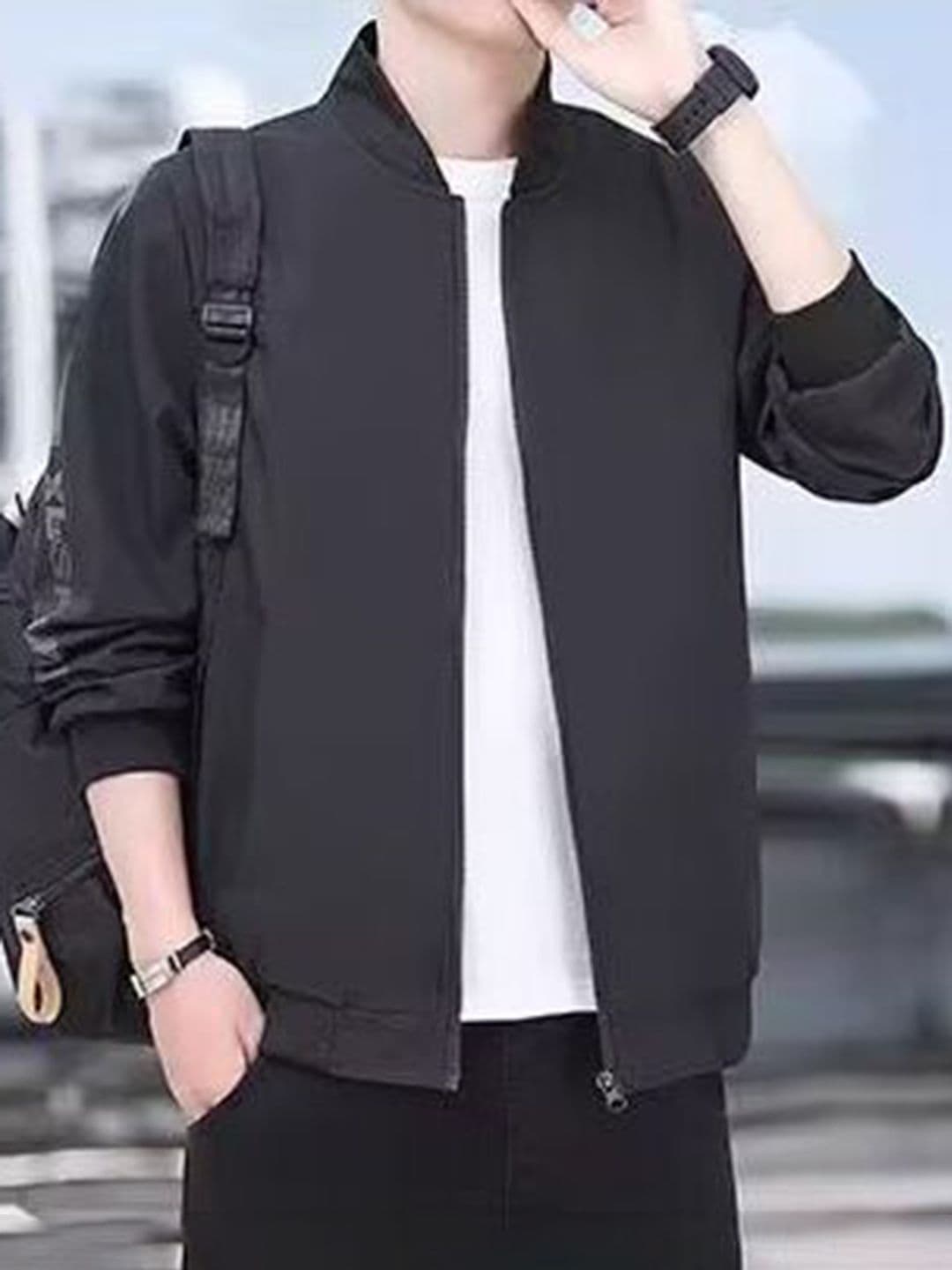StyleCast x Revolte Men Mock Collar Solid Windcheater Tailored Jacket - view 1