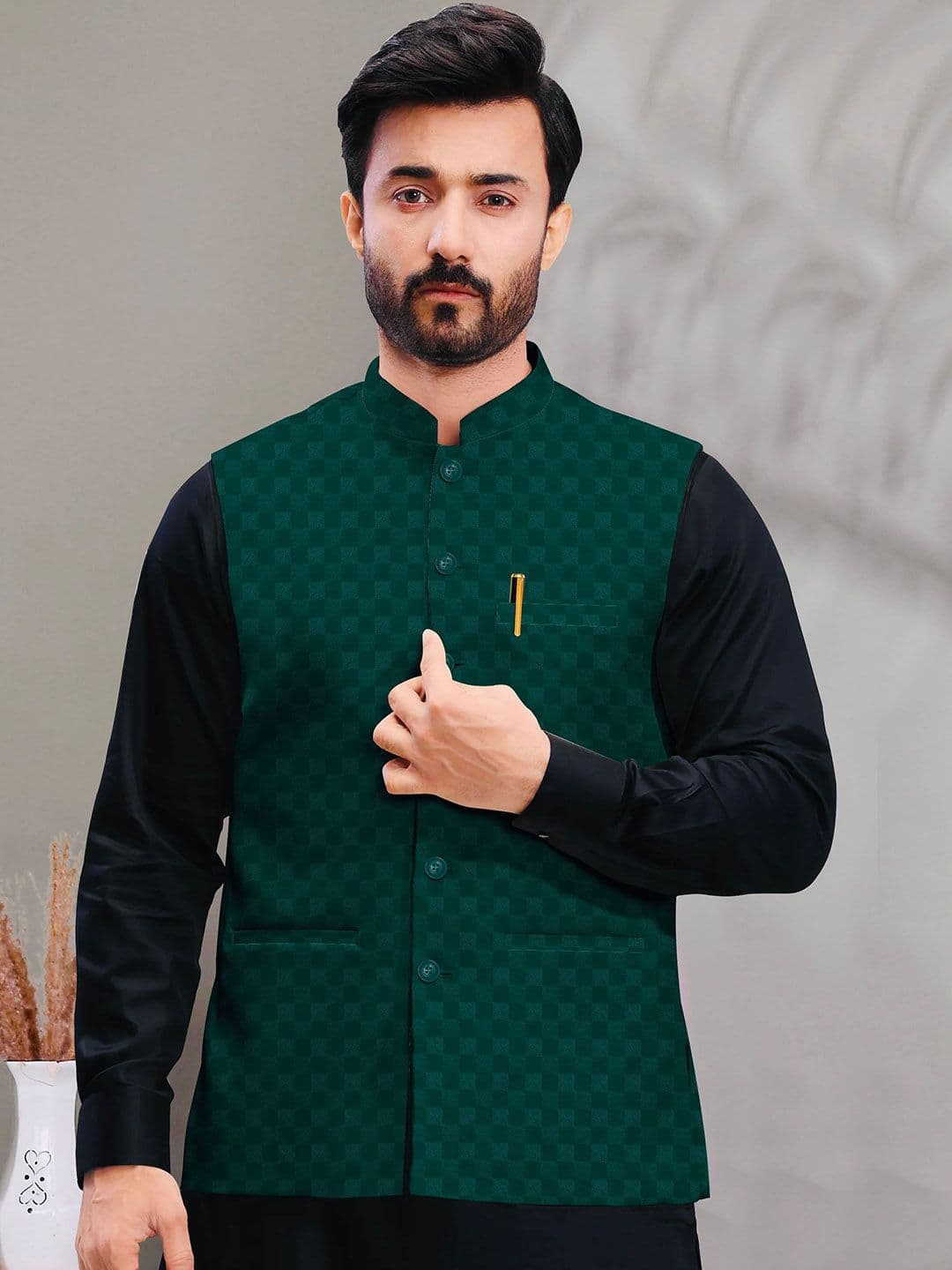 A A ENTERPRISES Men Woven Design Mandarin Collar Neck Nehru Jacket - view 1