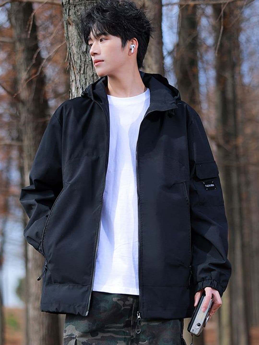StyleCast x Revolte Men Hooded Solid Windcheater Tailored Jacket