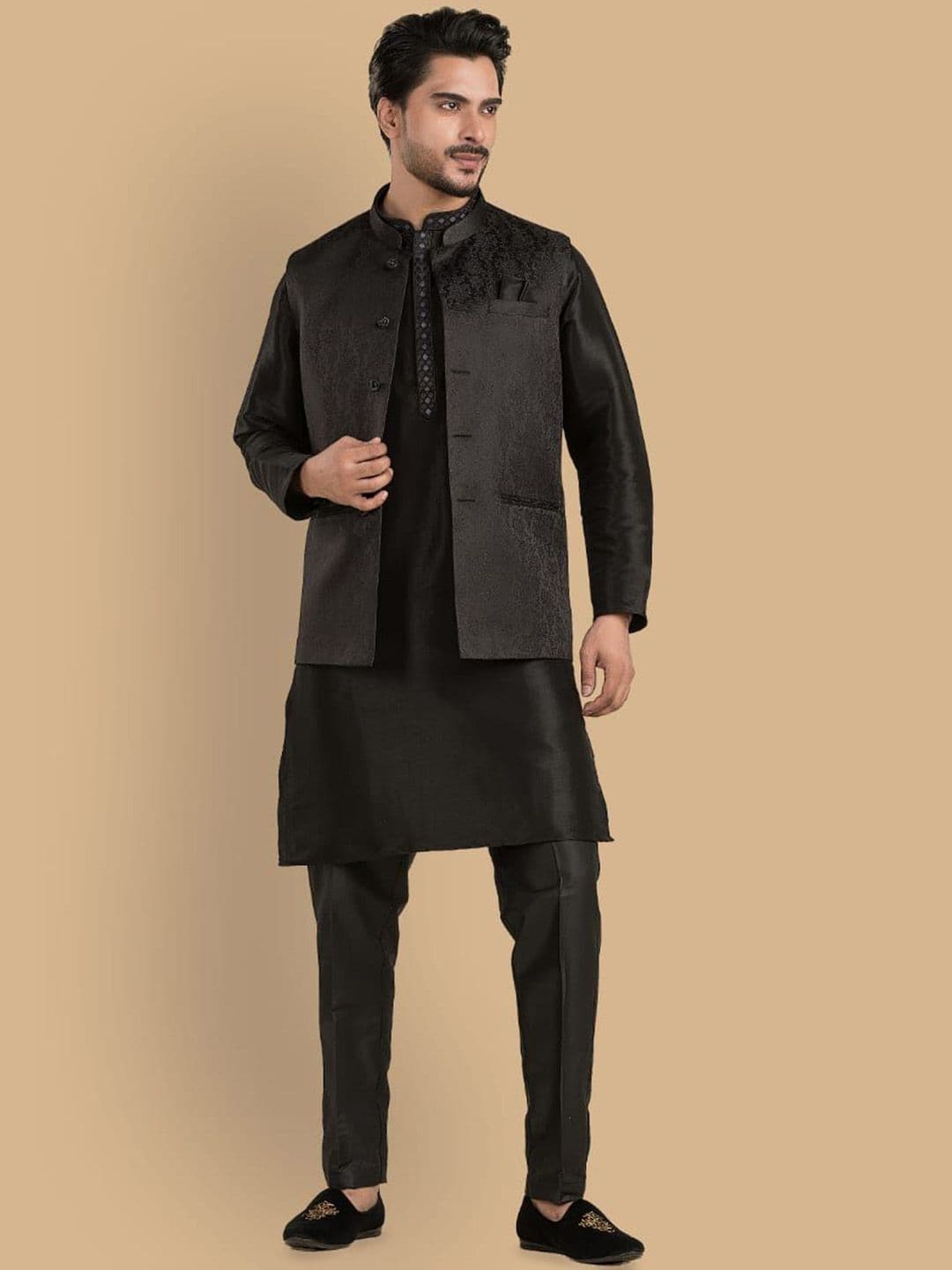 TRENDS OF ETHNIC Men Self Design Mandarin-Neck Nehru Jacket - view 1
