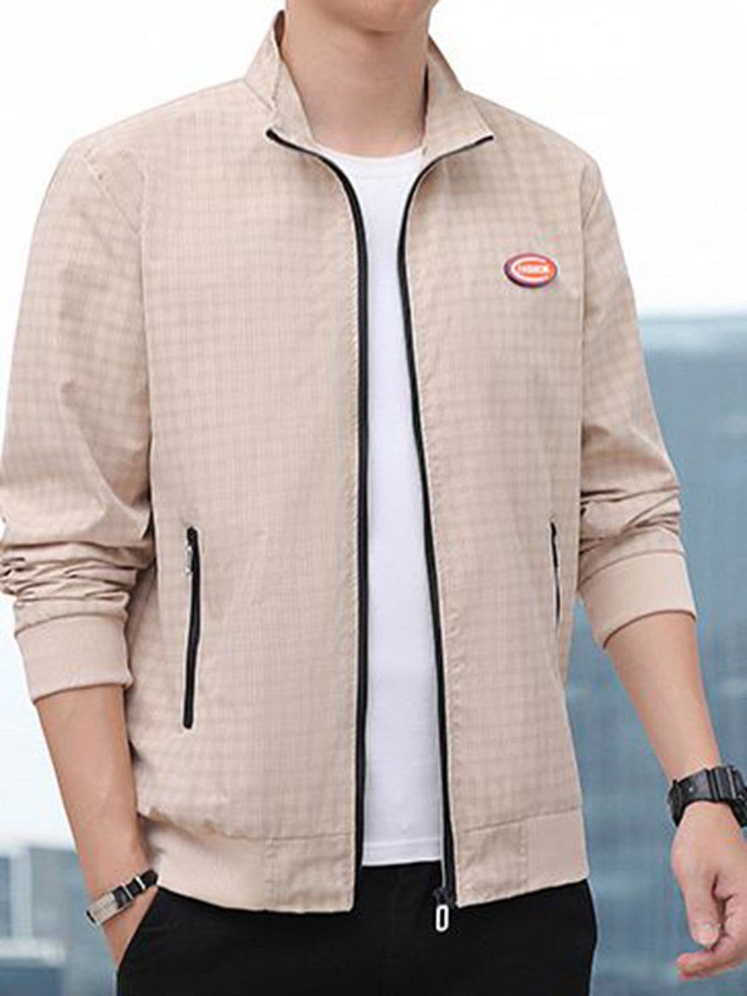 StyleCast x Revolte Men Stand Collar Checked Tailored Jacket - view 1