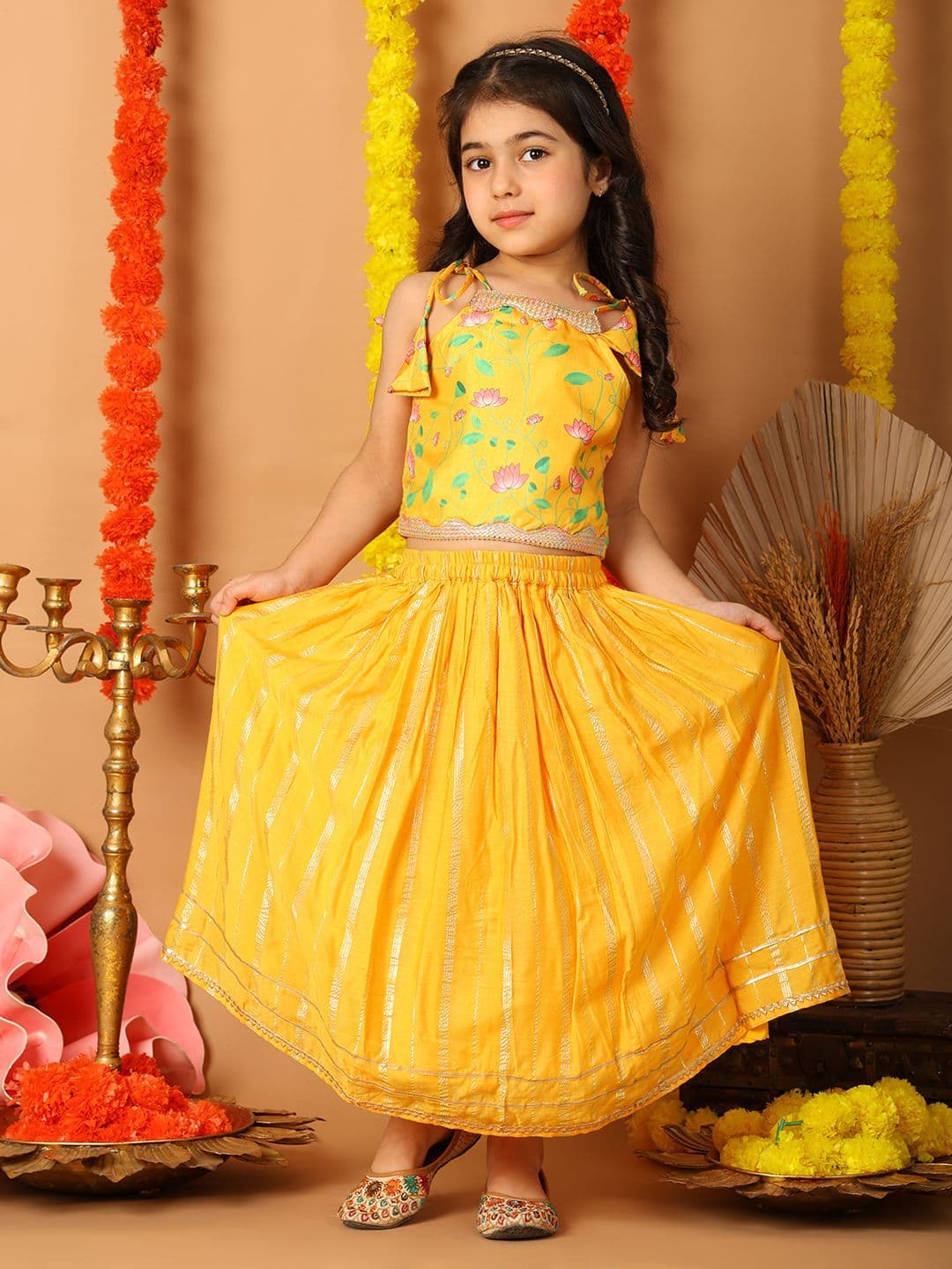 Here&Now X Kinder Kids Girls Printed Ready To Wear Lehenga & Blouse - view 1