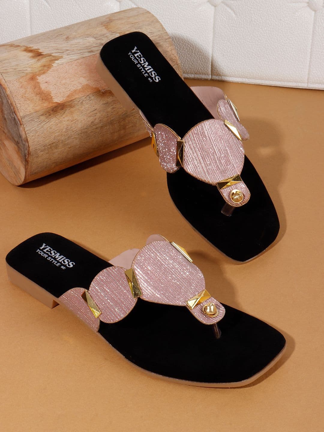 Yesmiss Women Textured T-Strap Flats - view 1
