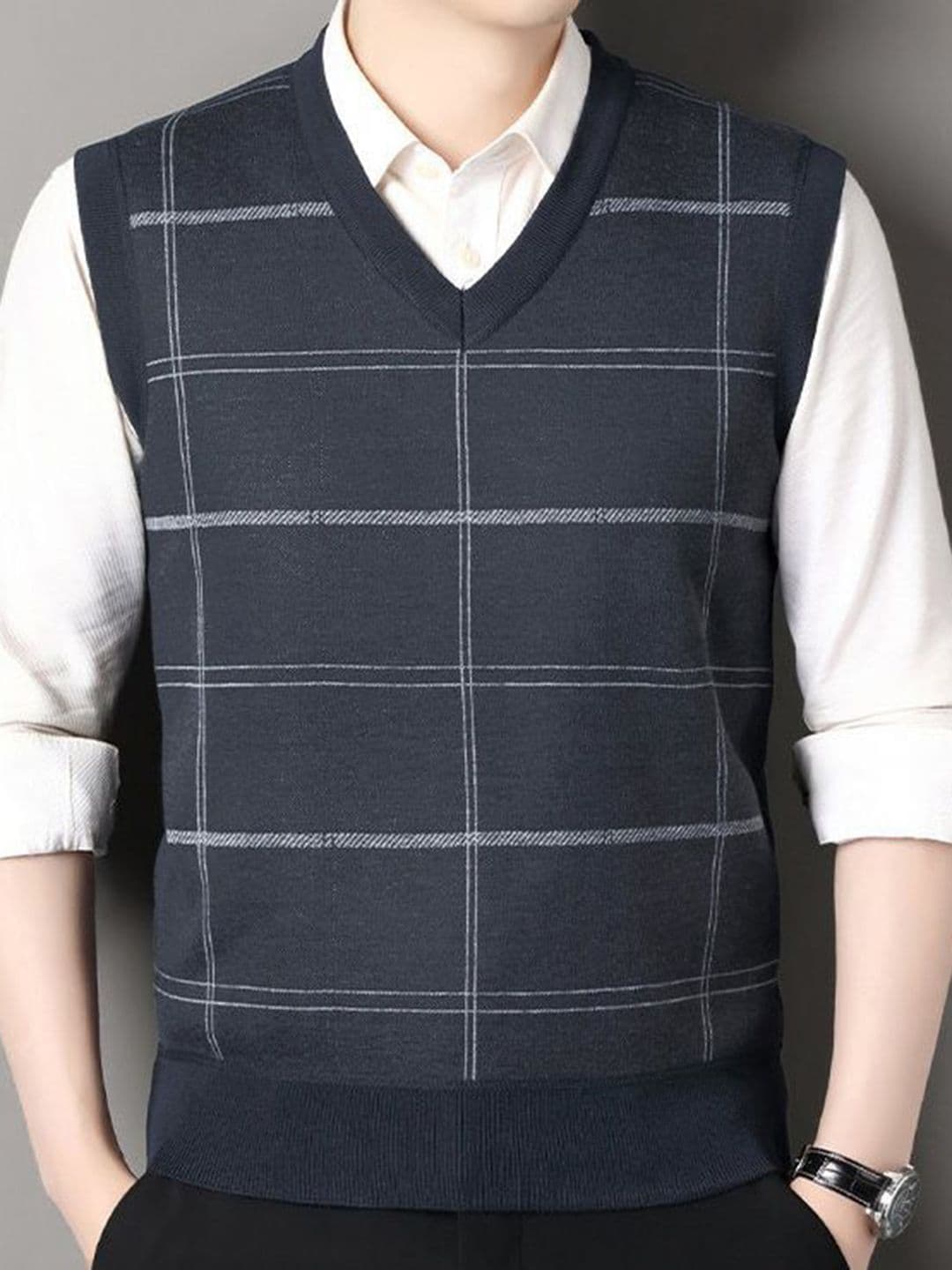 StyleCast x Revolte Men Checked V-Neck Sweater Vest - view 1