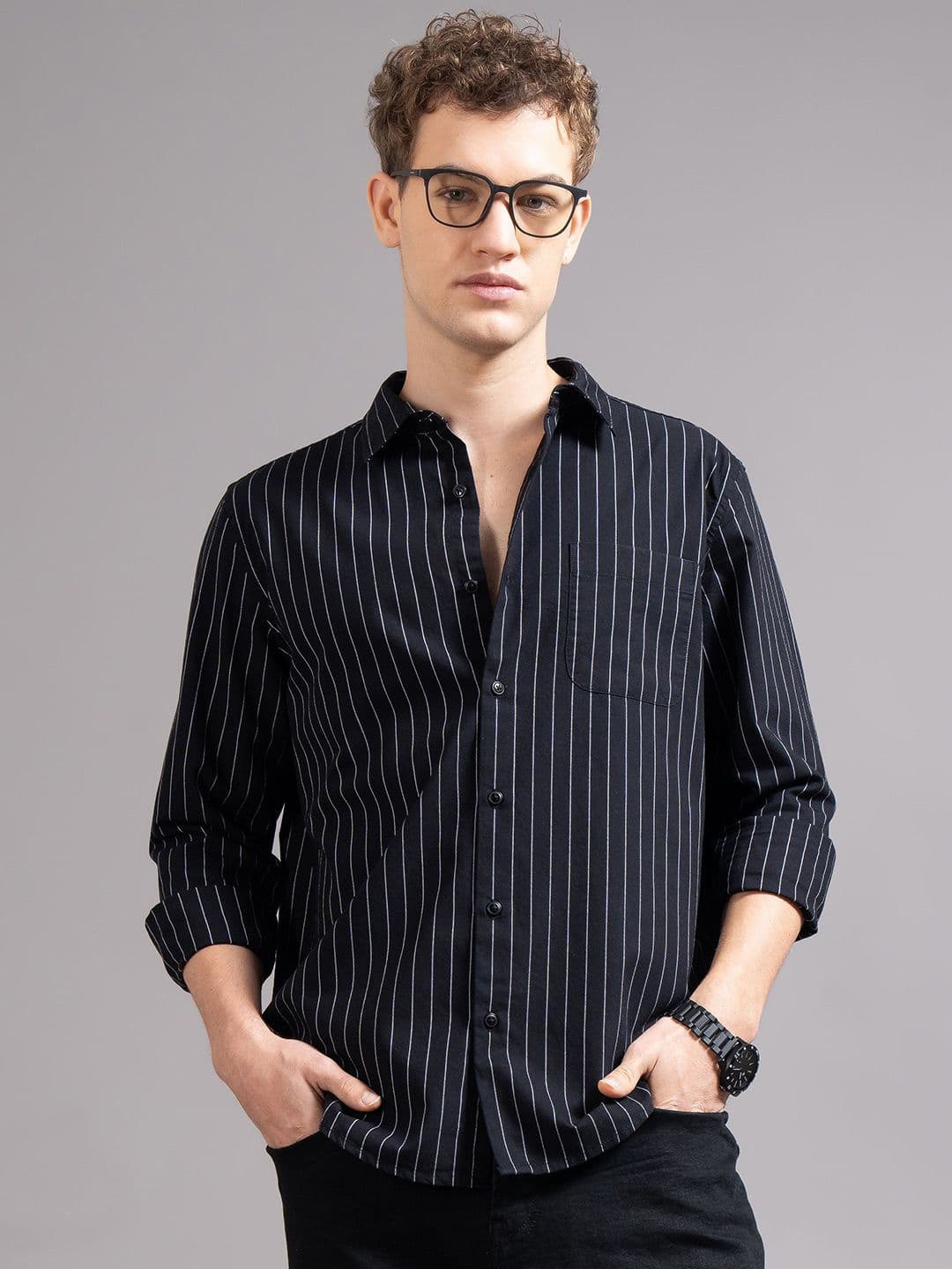 British Club Men Smart Fit Vertical Striped Spread Collar Cotton Casual Shirt - view 1