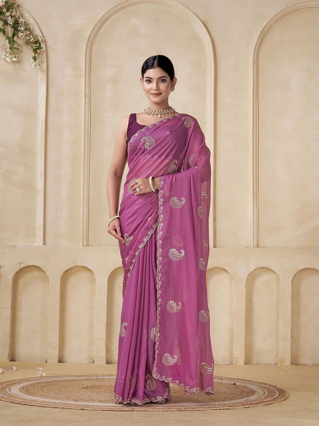 K 5 Fashion Paisley Embellished Embroidered Scallop Saree - view 1