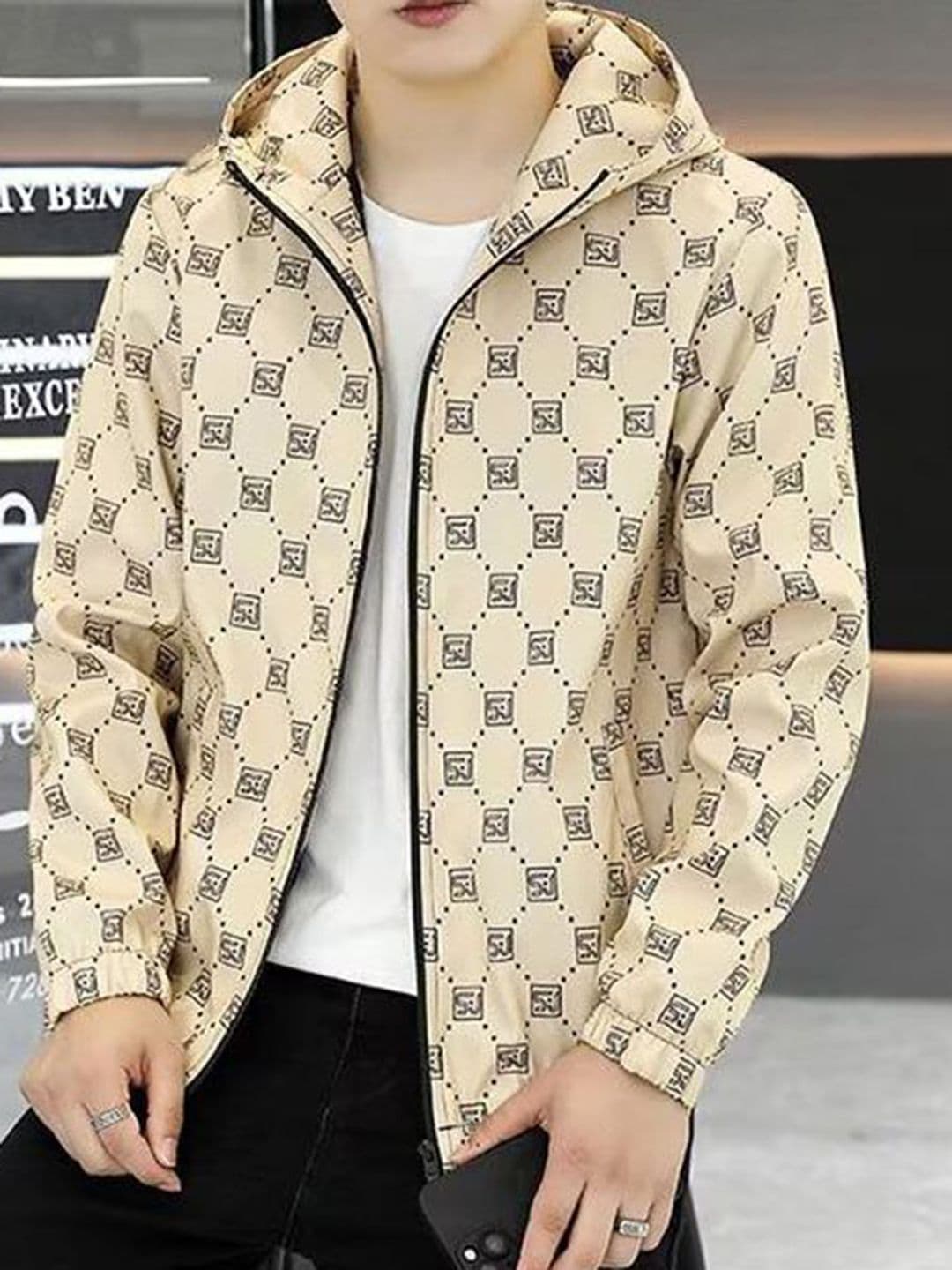 StyleCast x Revolte Men Hooded Geometric Printed Windcheater Tailored Jacket - view 1