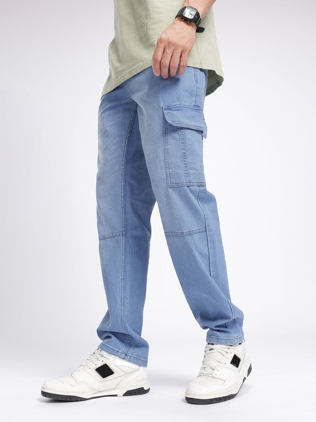 glitchez Men Relaxed Fit Heavy Fade Cargo Style Stretchable Jeans