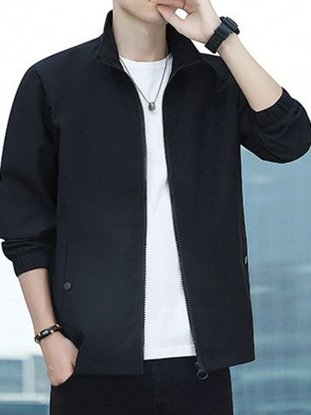 StyleCast x Revolte Men Stand Collar Solid Tailored Jacket - view 1