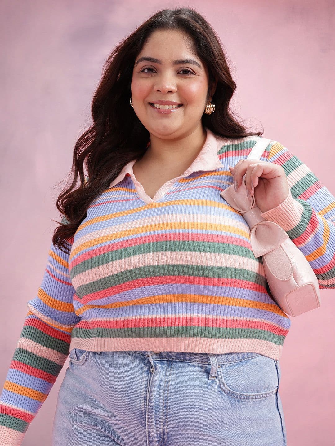 DressBerry Curve Plus Size Striped Pullover - view 1
