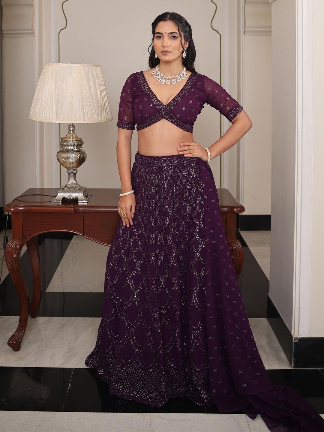 Warthy Ent Embroidered Semi-Stitched Lehenga & Unstitched Blouse With Dupatta - view 1