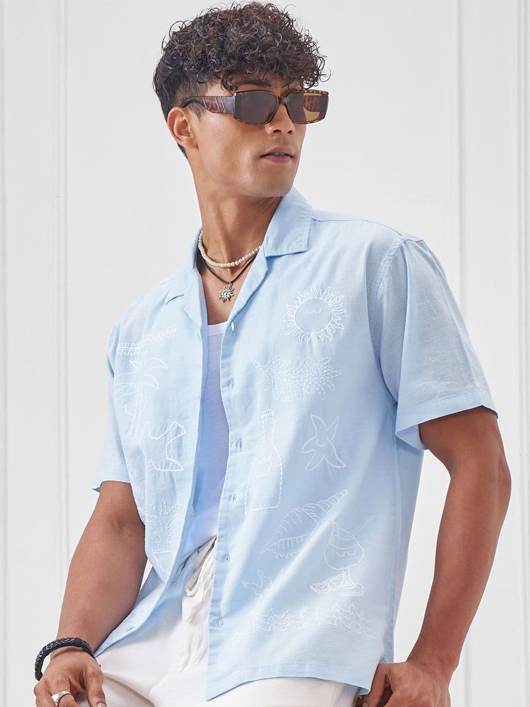 HIGHLANDER Men Relaxed Fit Conversational Printed Cuban Collar Cotton Casual Shirt - view 1