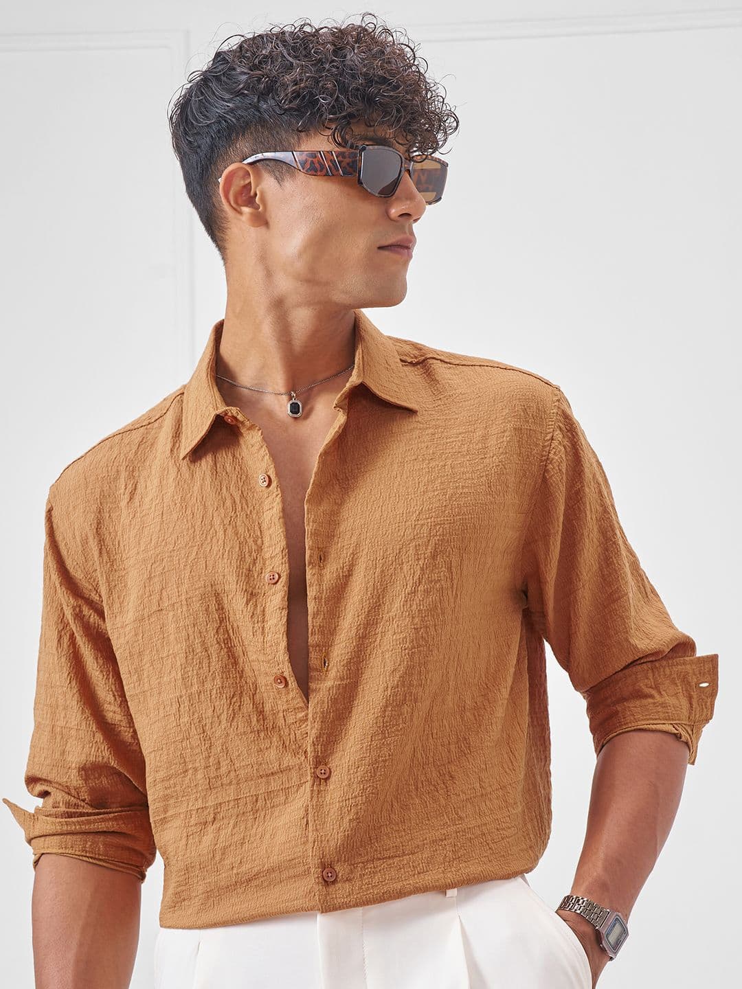 HIGHLANDER Textured Spread Collar Relaxed Fit Shirt - view 1