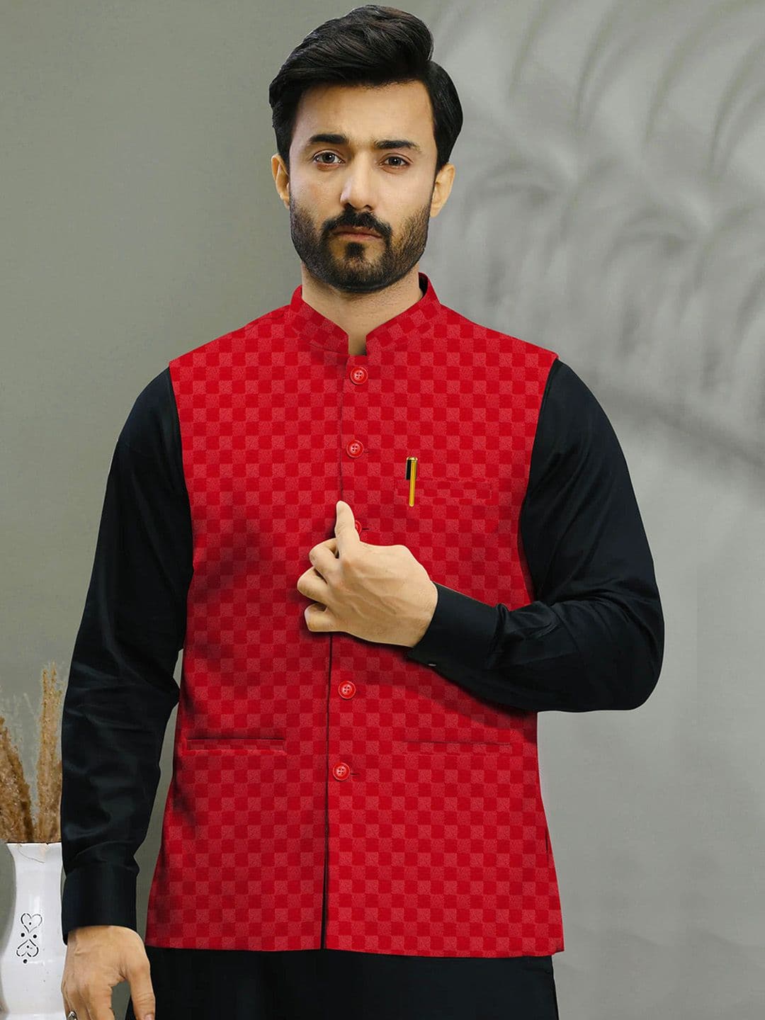A A ENTERPRISES Woven Design Nehru Jacket - view 1